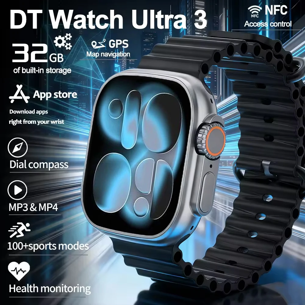 

New NFC Smartwatch DT Ultra 3 Pro Map 32G Memory Music Video NFC Bluetooth Call Waterproof Smartwatch Android iOS Christmas Gift