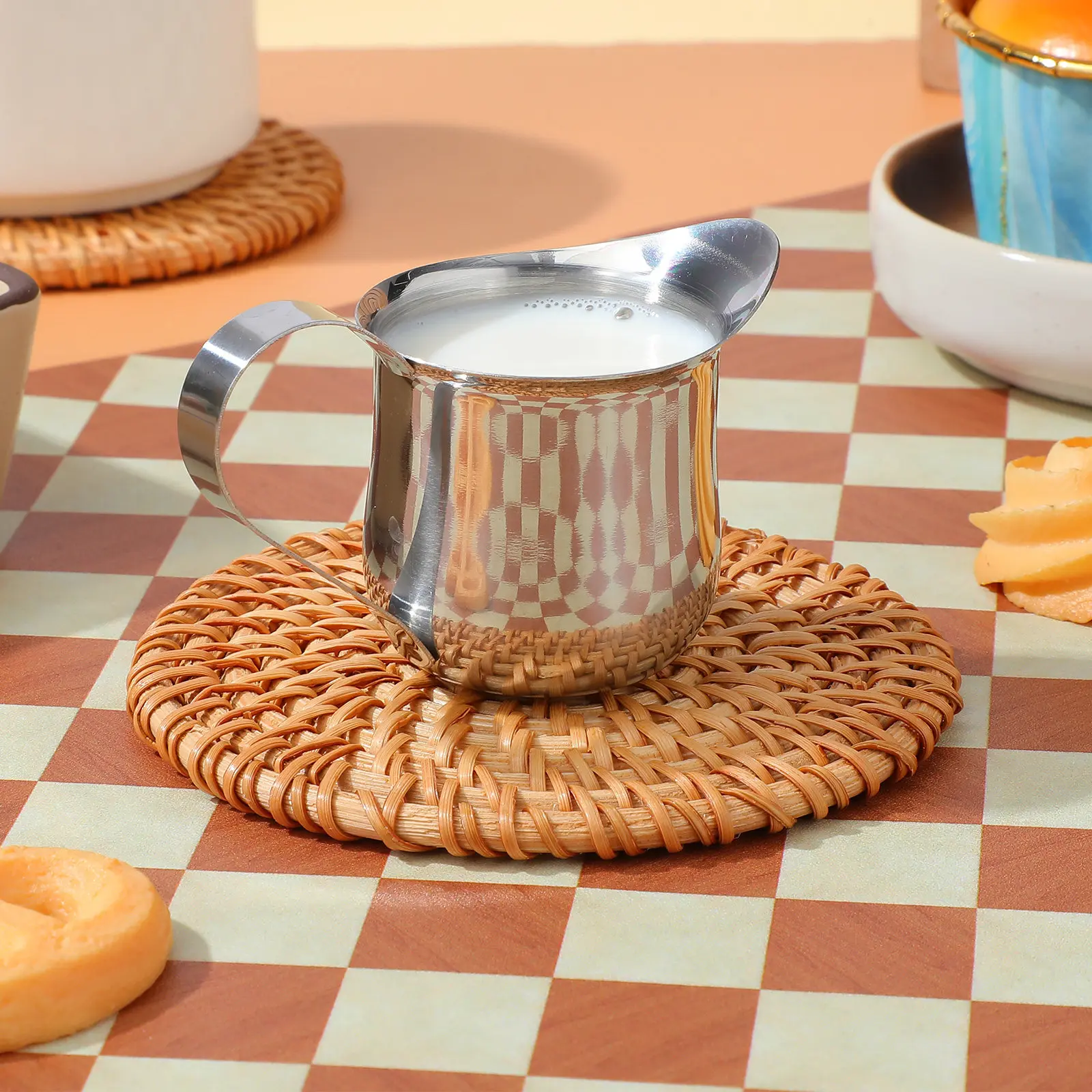 4Pcs Stainless Steel Espresso Shot Cup Milk Cream Pitcher with Ergonomic Handle for Coffee Extraction Measuring Frothing Home