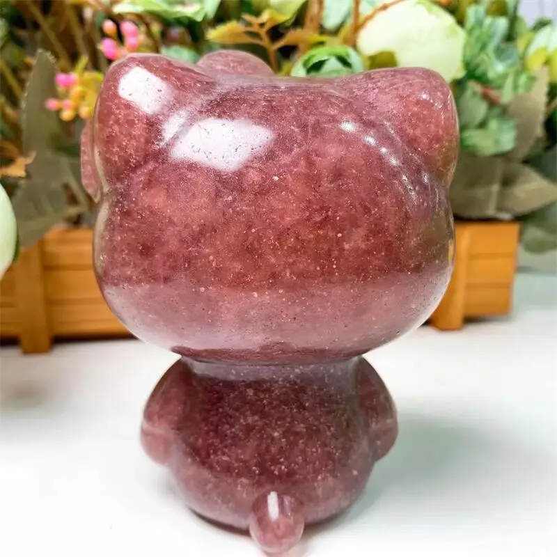 Natural Strawberry Quartz Cartoon KT Crystal Home Decoration Cute Animal Healthy Children Toy Healing Gift 1pcs