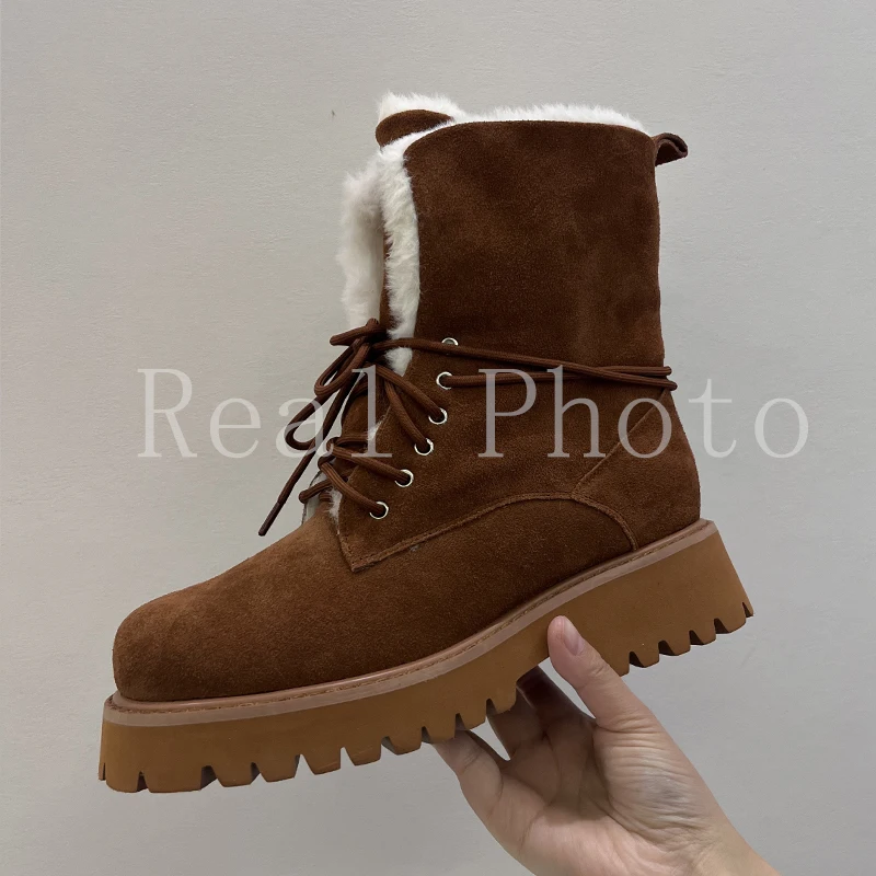 Women's Real Leather Ankle Boots with Warm Fur - Sizes 34-43