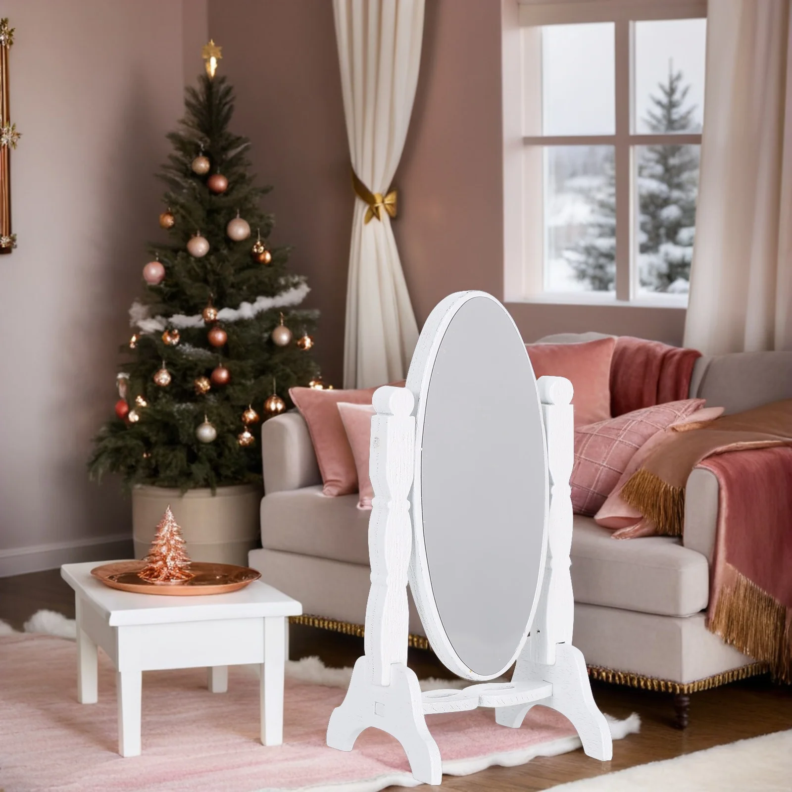 2 stücke Vintage Mini Für Puppenhaus Maßstab 1:12 Kleine Holz Rahmen Stehen Spiegel Retro Eitelkeit Tisch Schlafzimmer Möbel Zubehör