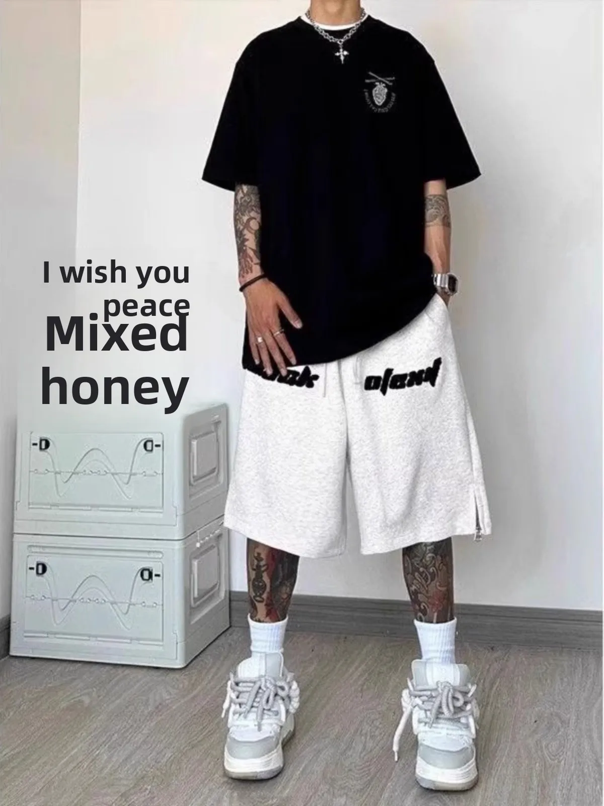 

plus Size 300 Pou American Sle Spor orts Men's Casual Pants High Street Five-Quarter Length Urban Faion Summer New