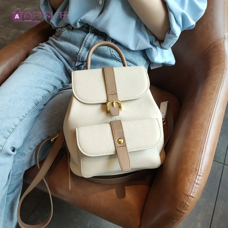 

Womens New Top Layer Cowhide Real Leather Atmosphere Backpack Elegant Knapsack College Girl School Bags Female Shoulder Bag