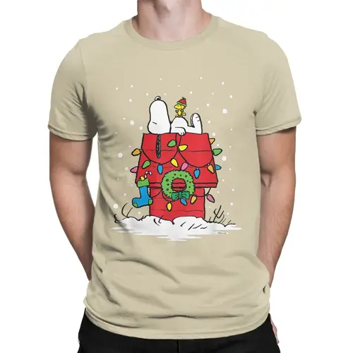 Imagen 2 del producto Peanuts Feliz Navidad Snoopy Woodstock camiseta Hipster hombres cuello redondo Camiseta de algodón camisetas de manga corta Idea de regalo mercancía
