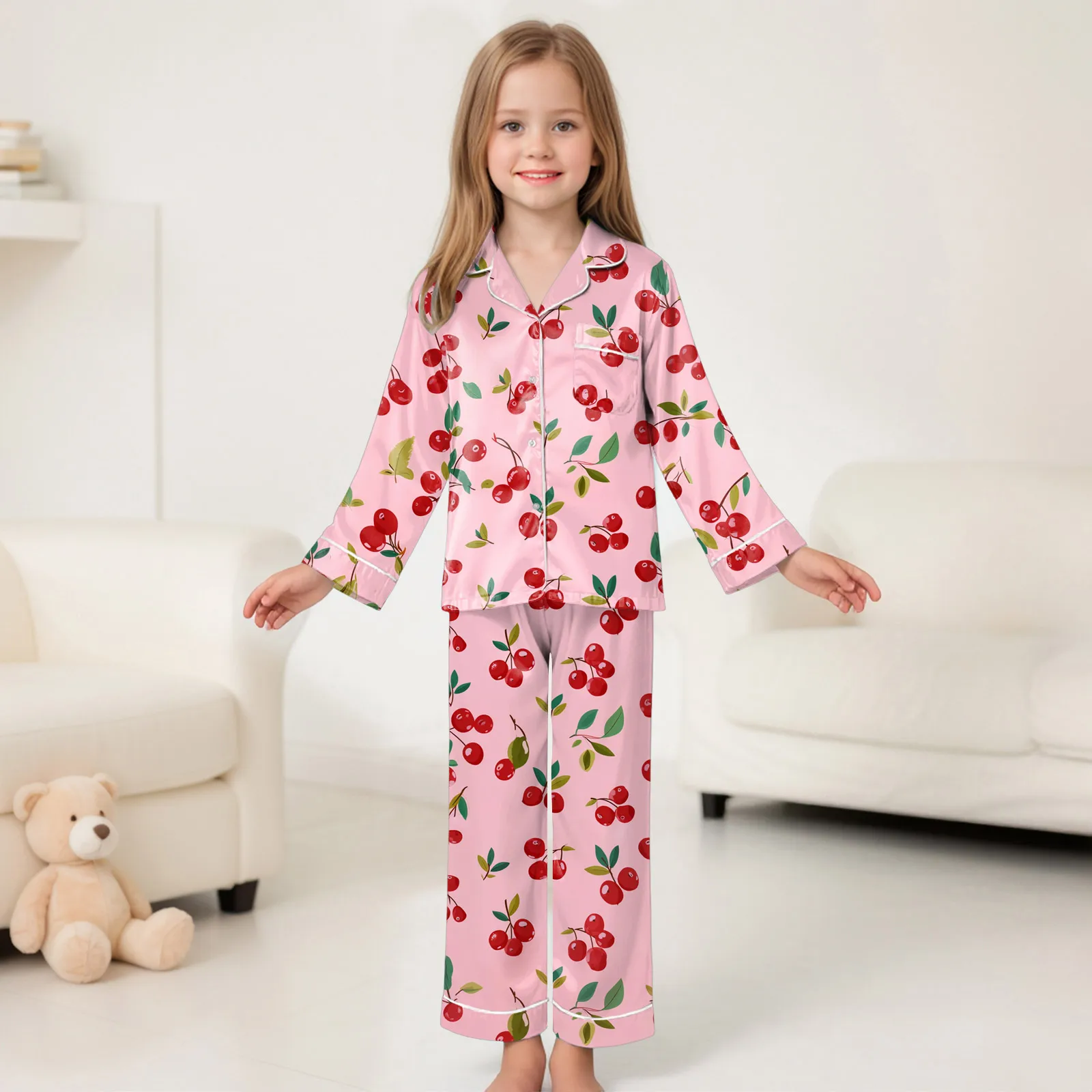 

Атласный пижамный комплект для девочек, мягкая и гладкая ночная рубашка из 2 предметов, милые пижамы с принтом, удобная одежда для сна, домашняя одежда, мягкий атлас