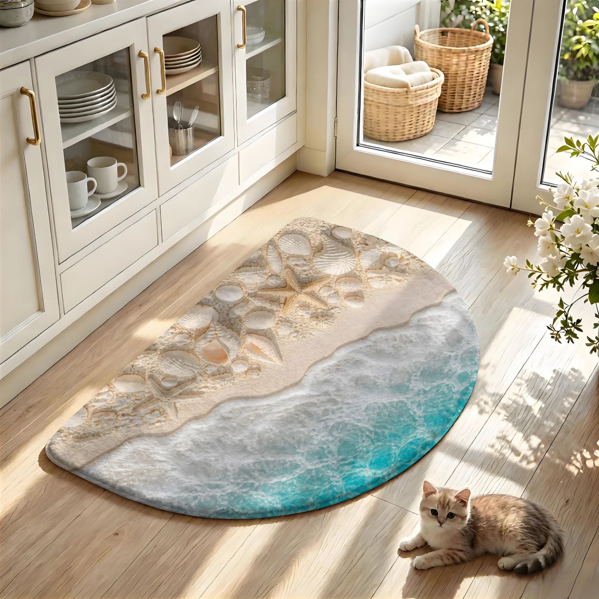 3D Printed Half round Flannel Floor Mat Slow Rebound Sponge Water Absorbing Household Door Mat Bathroom Anti-Slip