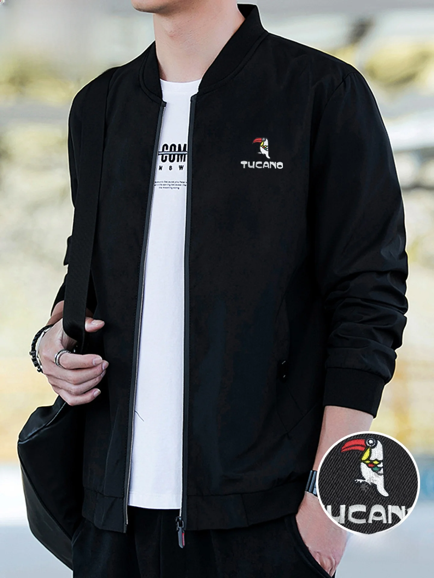 

TUCANO Spring Autumn Baseball Jaet Men's Slim Fit Embroidered Fce Lined Thin Sle Casual Faion Outerwear Top
