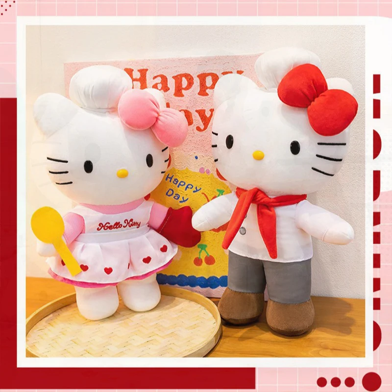 新しいサンリオかわいいシェフカップル-kt-猫ぬいぐるみ子供の誕生日プレゼント用ソフトぬいぐるみ漫画人形理想的な子供のプレゼント