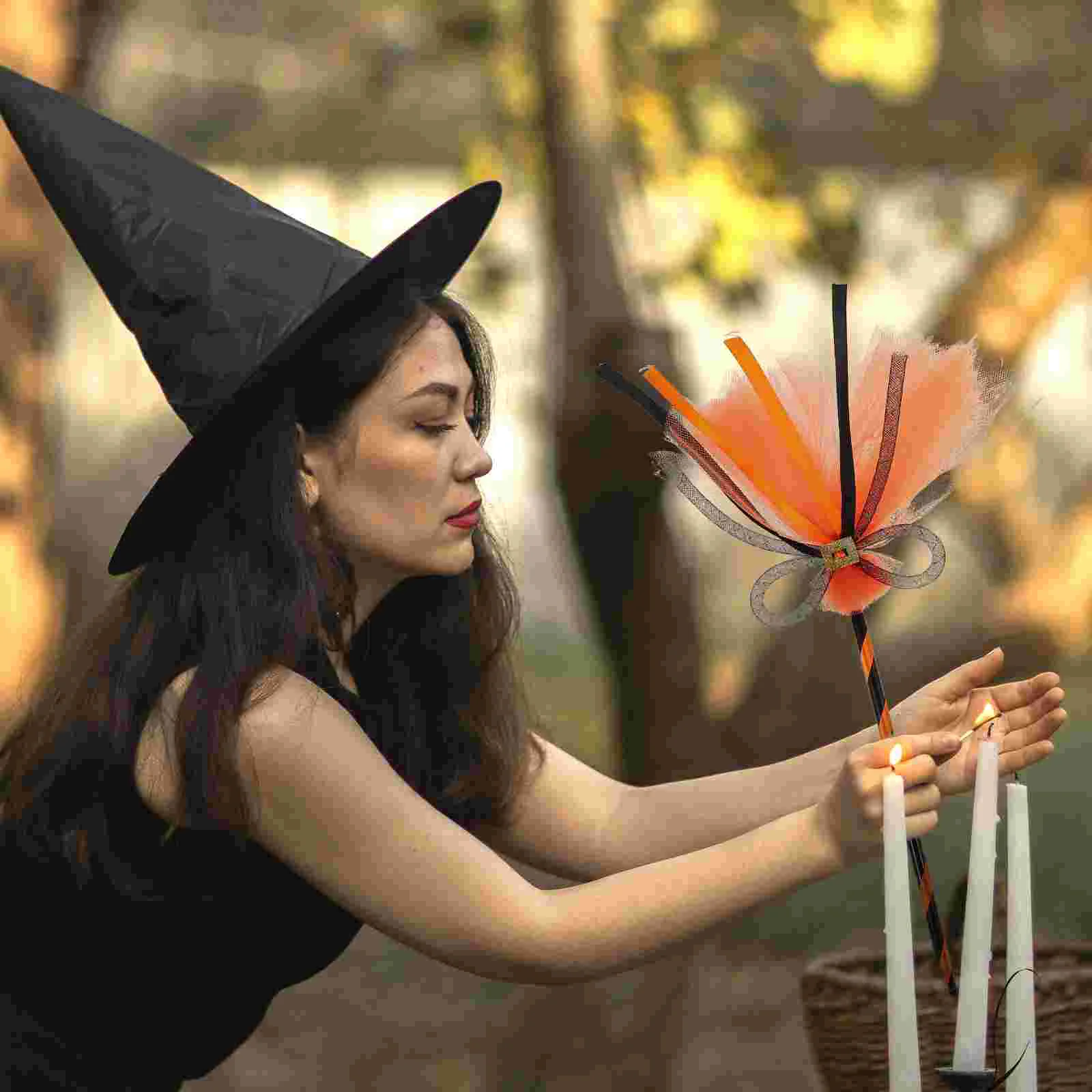 Witch Broom Halloween Decor Decorations Ornament Prop Accessories Props Pvc Mesh Wizard Flying