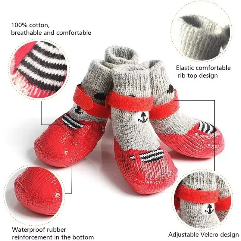 Dog Socks‘ Warm Knit Socks for Cats and Dogs Waterproof Cat Shoes Scratch-proof Foot Covers Anti Scald Feet Pet Socks Teddy