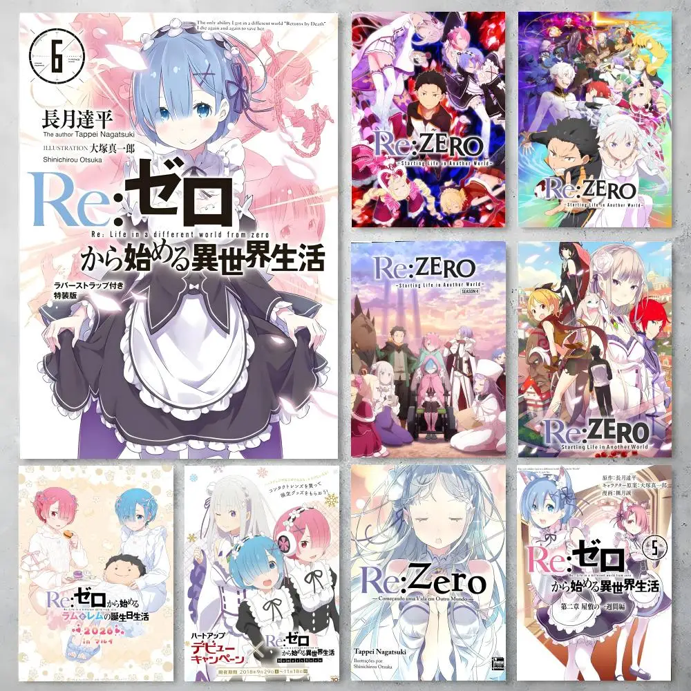 Póster de Anime ReZERO -Starting Life in Another World, adhesivo artístico autoadhesivo, pegatina de papel impermeable, decoración de pared para cafetería, Bar, habitación