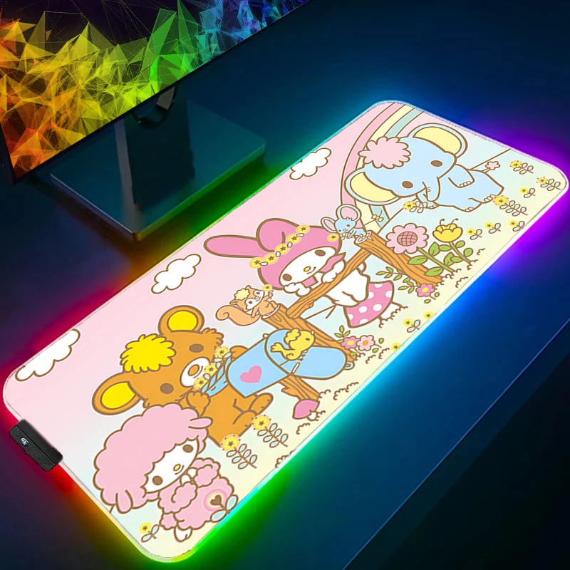 Mouse pad rgb kuromi gamer backlight jogos mouse pad xxl projetado especificamente teclado grande mousepad led tapete de mesa de jogos