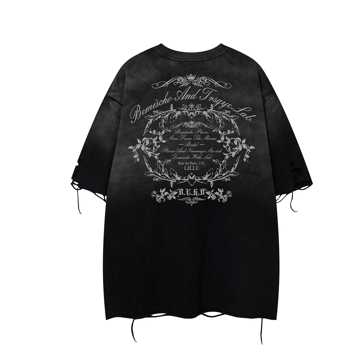 2026 Summer Vintage Gradient Washed Tshirt Distressed Ripped Short Sleeve T-Shirt Unisex Loose Tee Top 100% Cotton