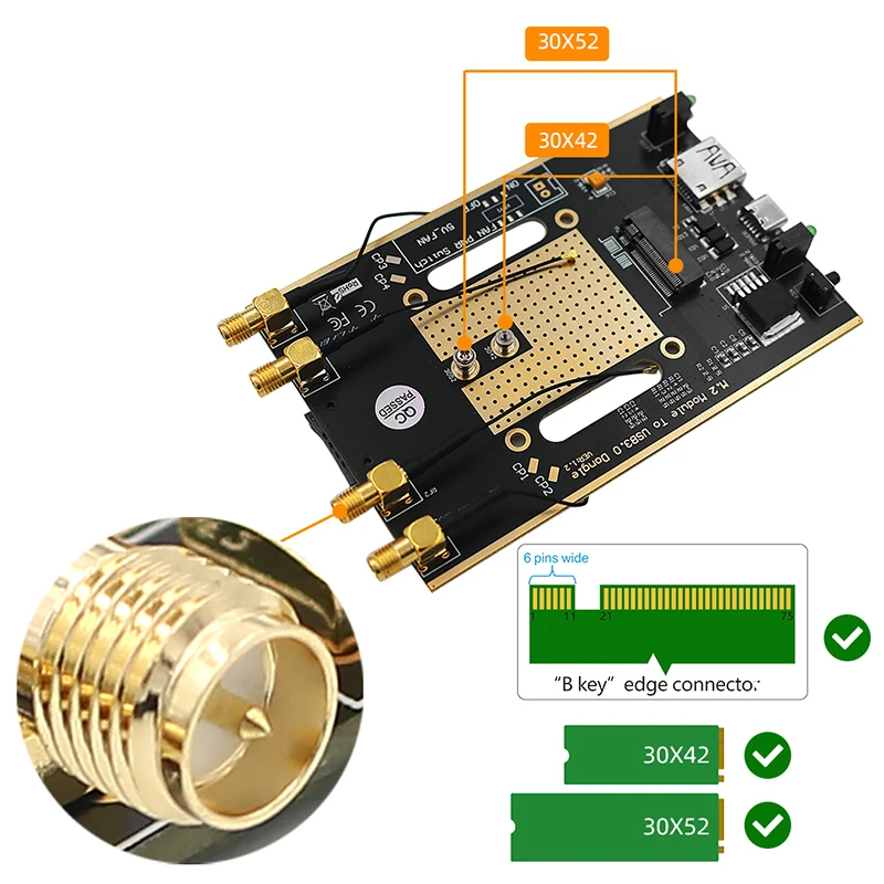 Imagem -03 - Chave Ngff para Usb 3.0 Adaptador sem Fio Conversor de Cartão Riser Antena Sim Slot para Sim Micro Sim Nano Sim 3g 4g 5g Módulo M.2 b