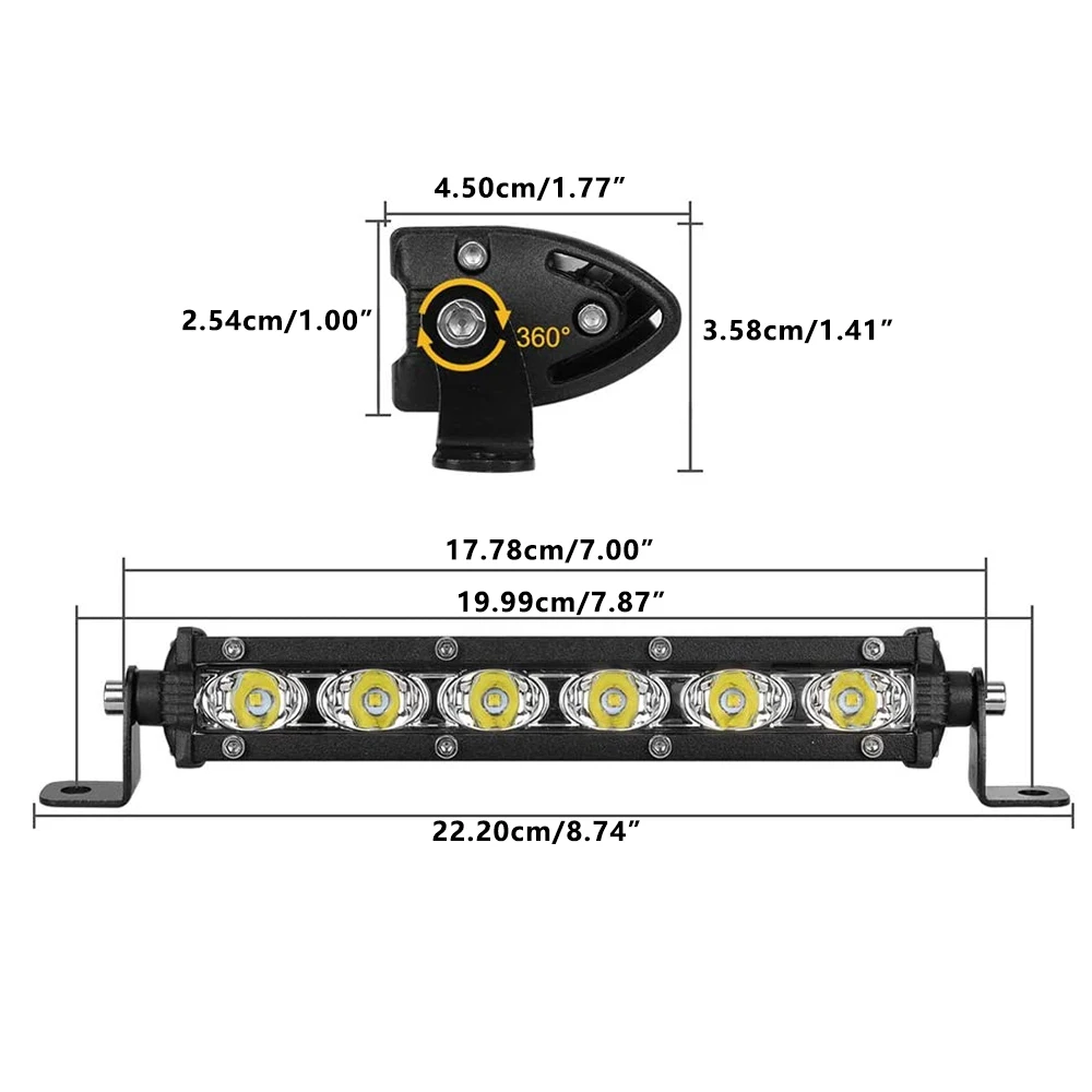 2* 9-24V 18W Single Row Led Light Bar LED Work Light Bar 6D Lens Fog Driving Lamp Fit for Trucks Off-road ATV UTV SUV Boat