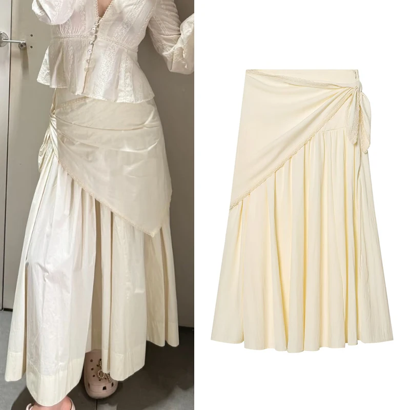 Women's Skirts 2026 New Fashion Spring Summer Beige Fluffy Scarf Midi Skirt for Women Chic Personality Female Skirt