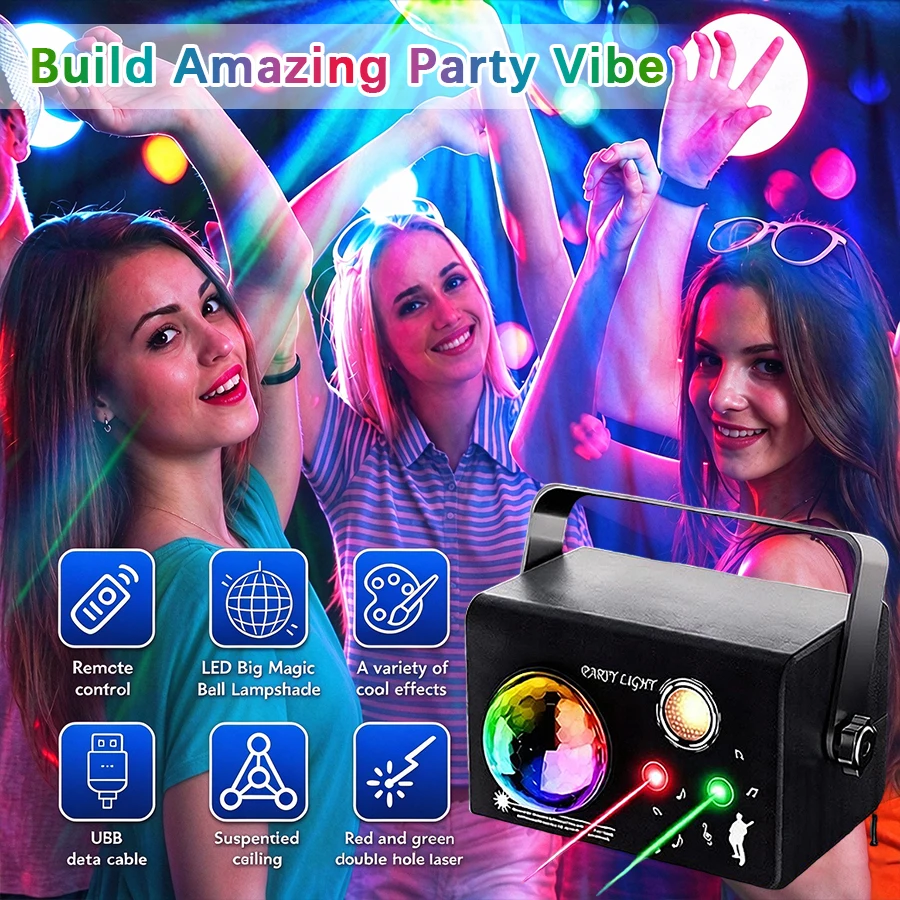 1PC 2-in-1 Magic Ball Laser Party Light Mountable with Remote Multi-Mode USB Stage Ambient Light with Bracket Install