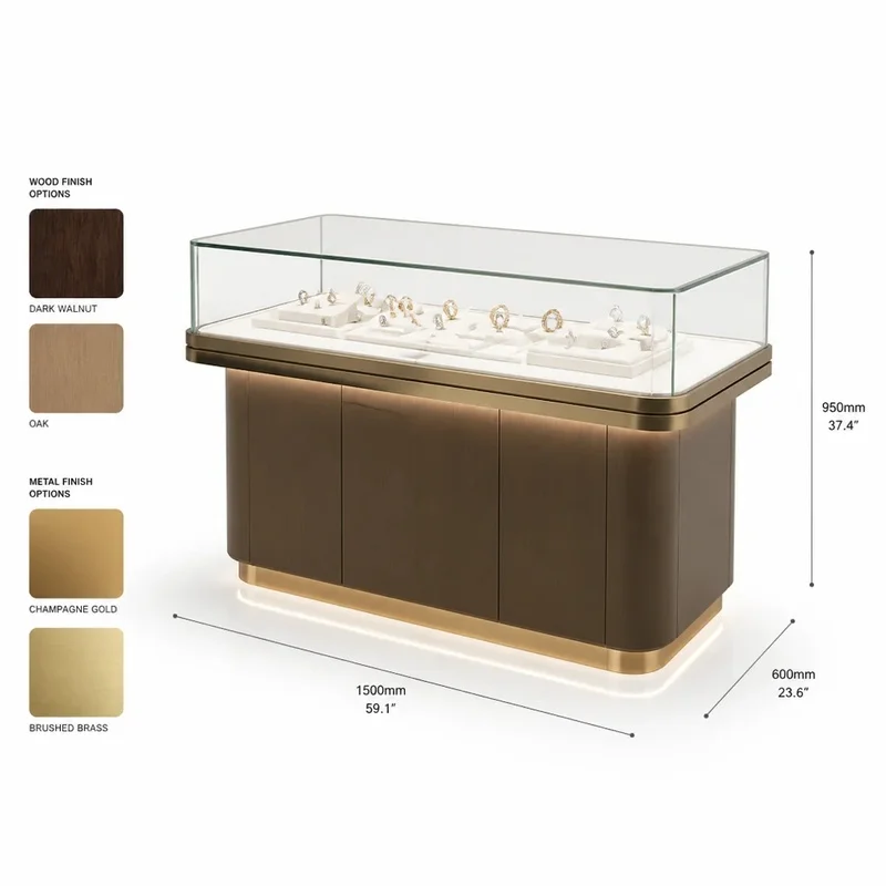 custom.OEM ODM Wooden Metal Glass Jewelry Display Unit, LED Lighting Custom Size Fixture Retail Project