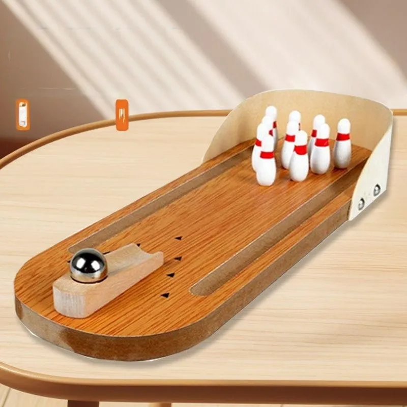 Mini Bowling Safety Wooden Children's Leisure Stress Relief Toys Desktop Games Parent Child Toys Party Interactive Toys