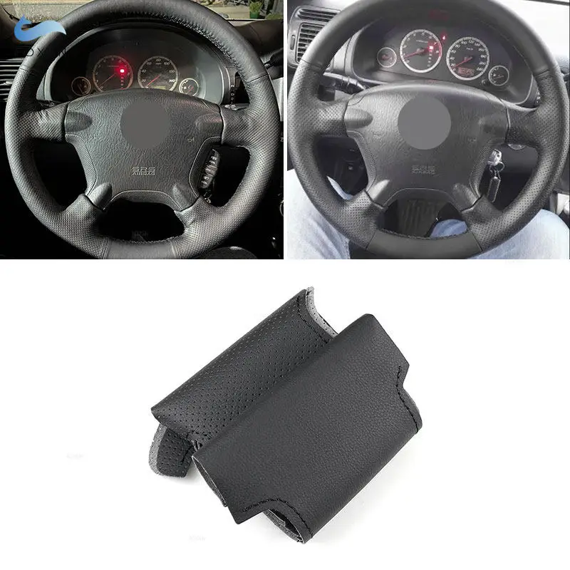 Handgenähte perforierte Mikrofaser-Leder-Innenlenkradabdeckung für Honda CR-V CRV 2002 2003 2004 2005 2006, Schwarz