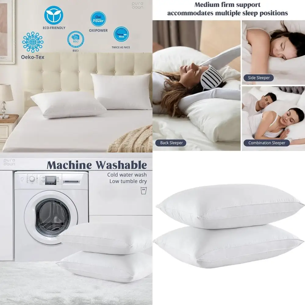 

Подушки для сна Queen Size с наполнителем из пуха и пера, с чехлом из 100% хлопка - набор из 2 штук