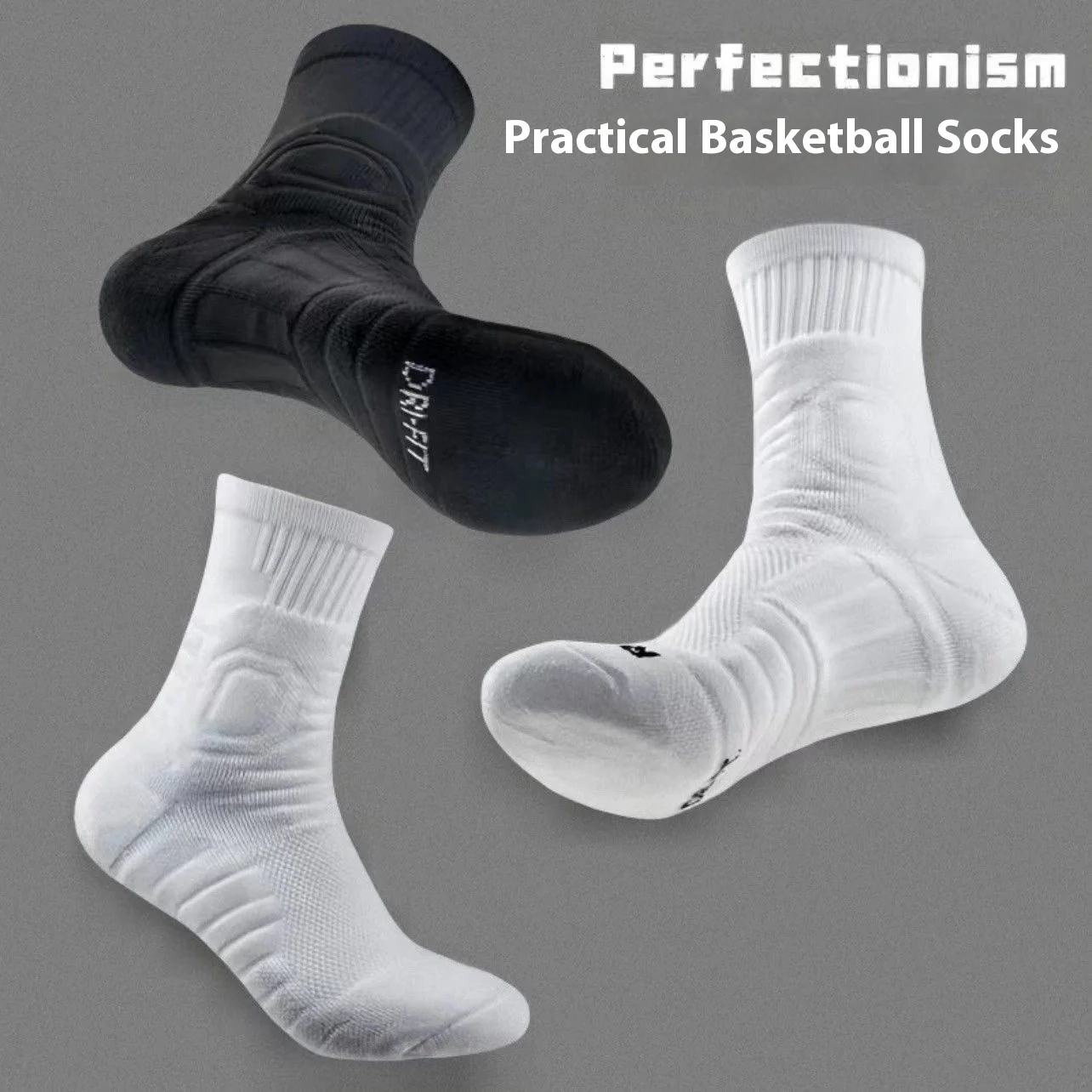 مجموعة من 3 أزواج من جوارب كرة السلة، جوارب رياضية عالية الساق الأكثر مبيعًا، مظهر عالي الجودة، قاعدة منشفة مضادة للانزلاق