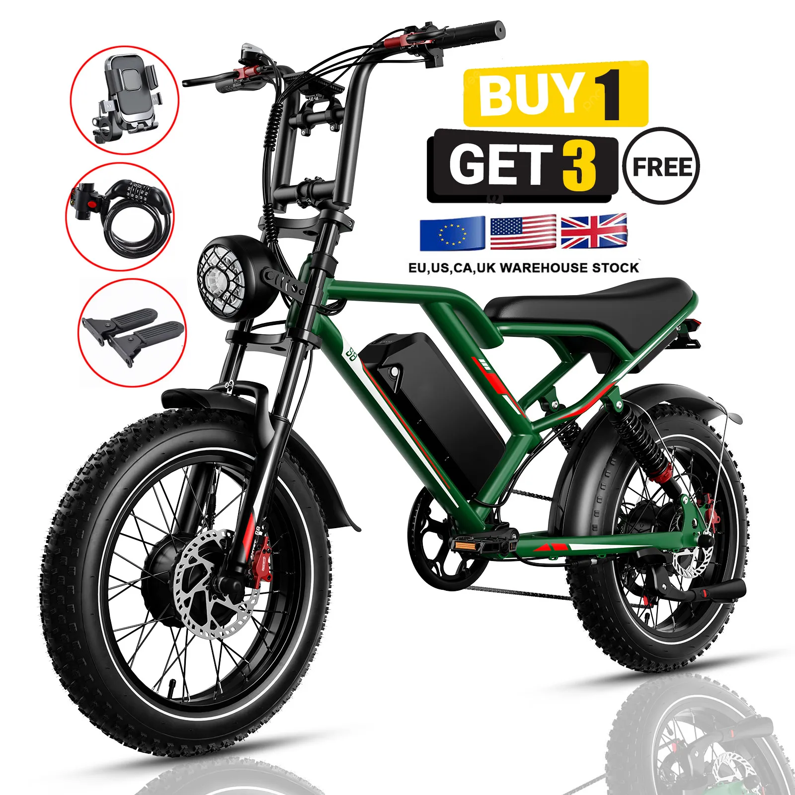 

Высококачественный электровелосипед 1000 Вт, 48В 17.5Ач/25Ач, с 20-дюймовыми широкими шинами, в ретро-стиле