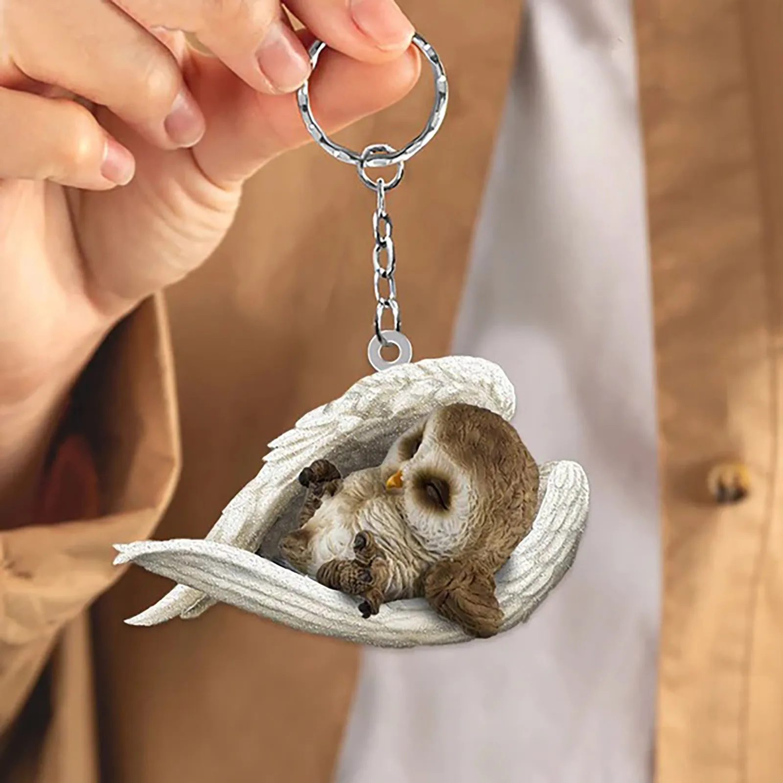 Cute Pompom Owl Keychain Sleeping Angel Dogs Hung Key Chain Sloth Creative Personality Couple Gift Key Ring Accessories