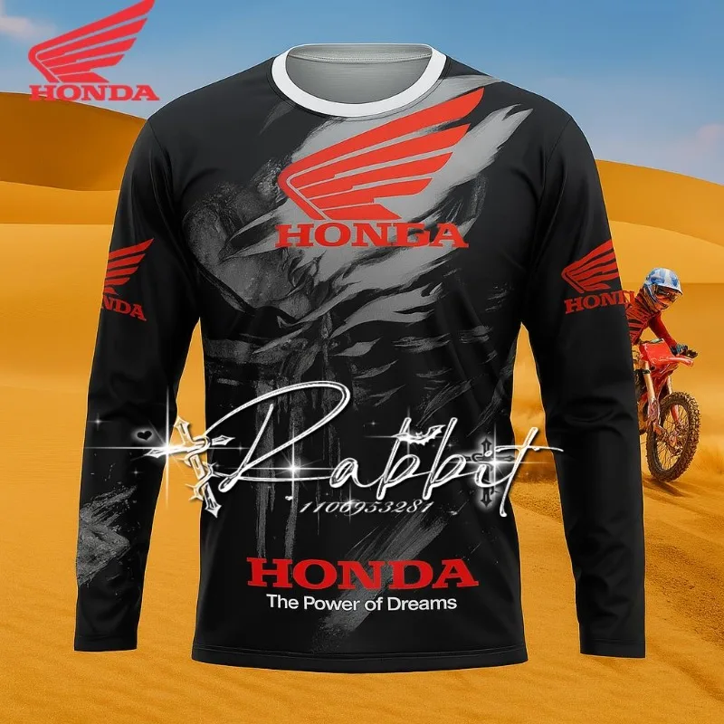 

Новинка 2025, модная рубашка с длинным рукавом Honda Track Rider, мужская футболка для гонок на мотоциклах, скоростная сухая футболка, велосипед, горный велосипед