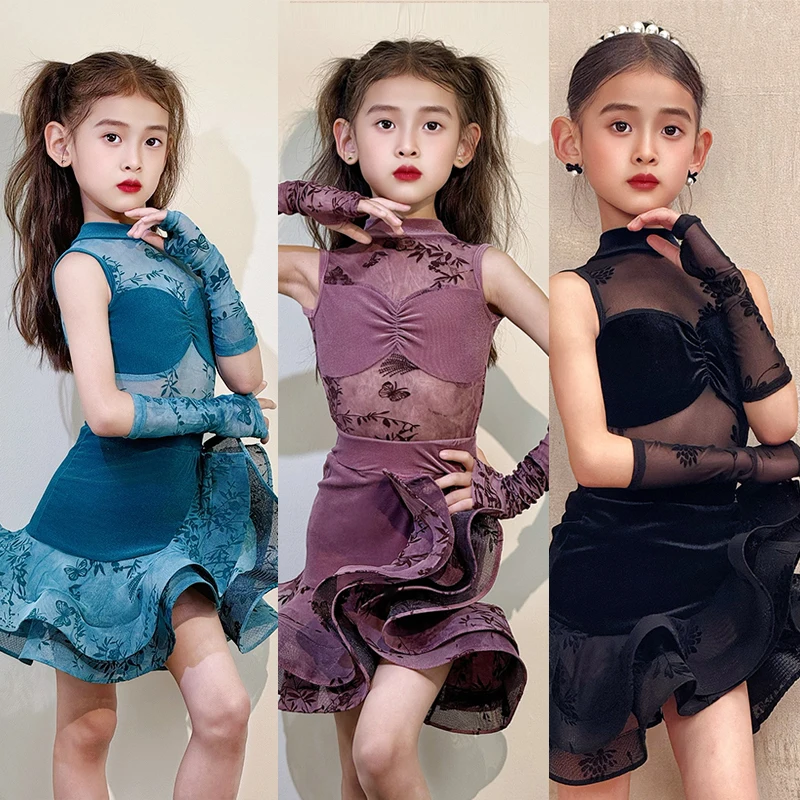 

3 Colors Girls Latin Dance Competition Dresses Kids Performance Dancing Costume Children'S Ballroom Dance Clothing SL13058