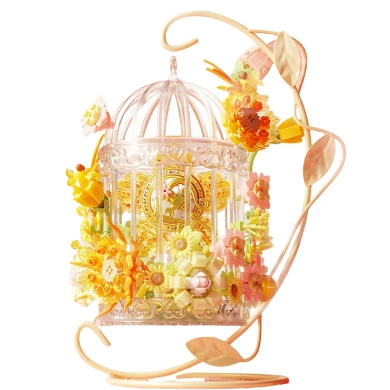 Chunyu Flower Cage Building Blocks with High-looking Flower Ornaments Assembled Cage Model Educational Toy Collection Gift