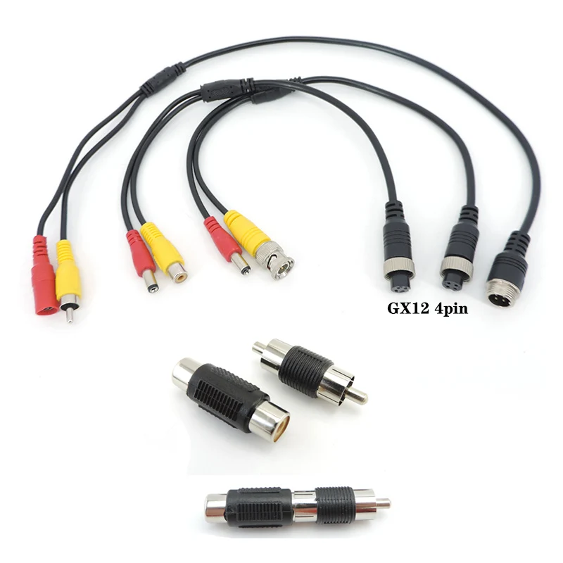 M12 4Pin Aviation Head Male Female to DC RCA BNC AV male Female Multiple Cable connector Plug Converter For Car Rear Camera cord