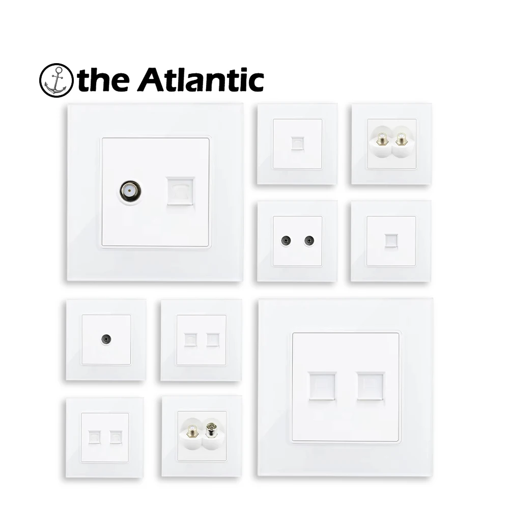 

Satellite Antenna TV Signal Telephone Cat3 Socket Computer Data Plug Cat5e RJ45&TV Socket Wall White Glass Panel Socket 86 Type