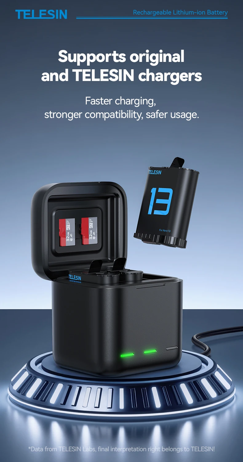 TELESIN 1900 mAh Lade Batterie Für GoPro Hero 13 Batterie 3 Möglichkeiten Schnelle Ladegerät Box TF Karte Lagerung Für GoPro 13 zubehör – Detail 6