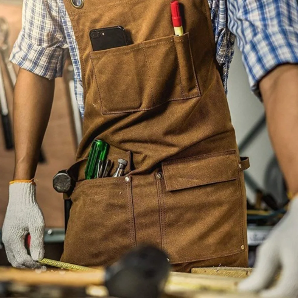 耐摩耗性の電気技師の作業用エプロン、防水ポケット、大工の作業服、防塵印刷、厚手のキャンバスツールバッグ