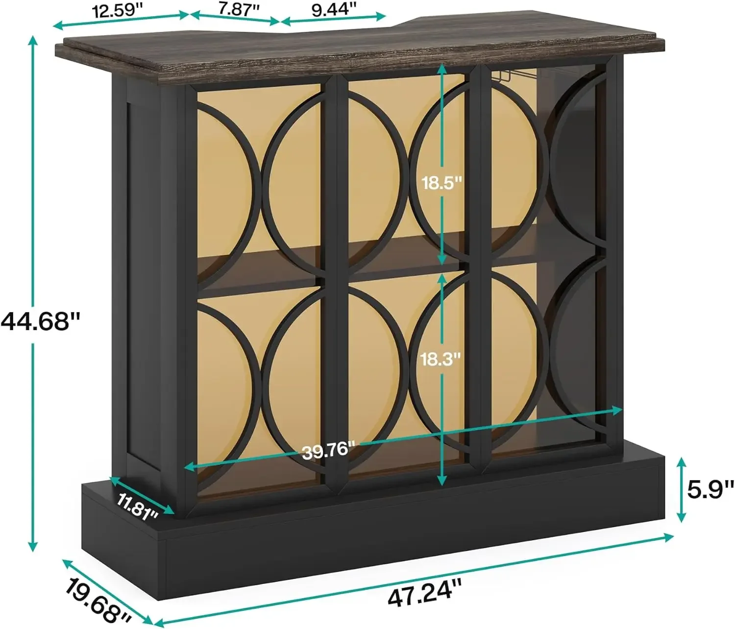 Home Bar Unit, Industrial Liquor Table with Storage and Glasses Holder, 3-Tier Wine Cabinet Mini Bars with Acrylic Front