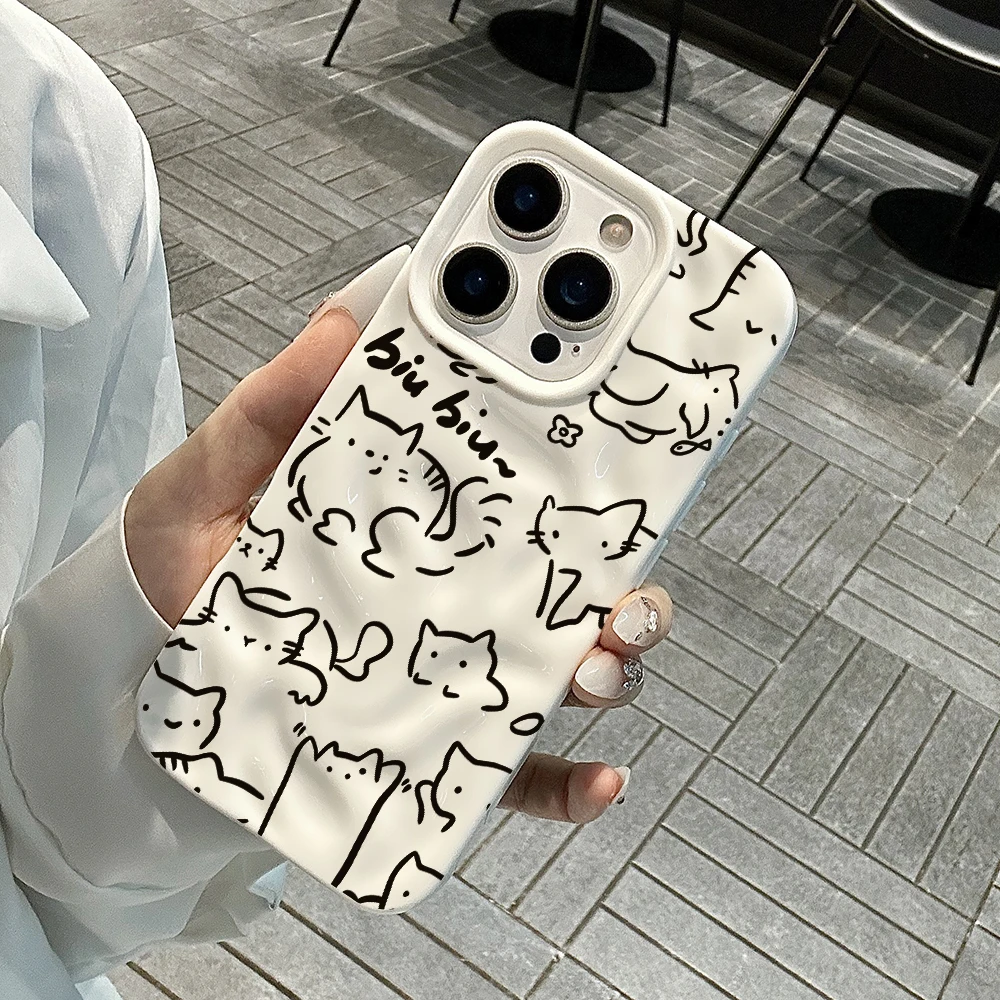 Kawaii Katzenlinien Niedliches Design Weiche Silikon-Handyhülle für iPhone 17 16 15 14 13 12 11 Pro Max 14 Plus 17Air Falten-Wellen-Design – Detail 4