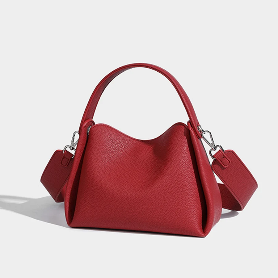 

Retro Handbag for Women Minimalist Wide Shoulder Straps Pu Leather Simple Shoulder Crossbody Bag Red/Gray Commuter Pillow Bags