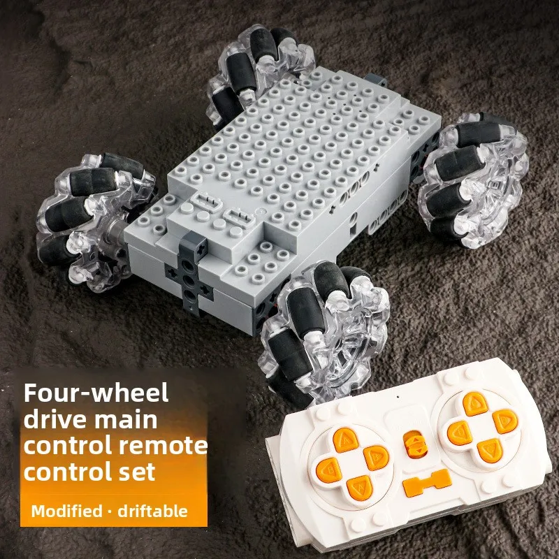 مجموعة بناء MOC متوافقة مع هيكل السيارة RC نموذج كهربائي مع عجلات Mecanum لعبة جذعية للأطفال