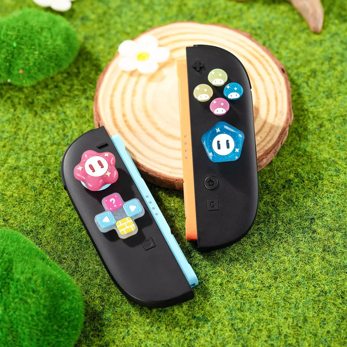 Bling Mushroom Star Silicone Dpad Cross Button ABXY Key Sticker Skin Case For Switch 2/NS Oled Joycon Thumb Stick Grip Cap Cover
