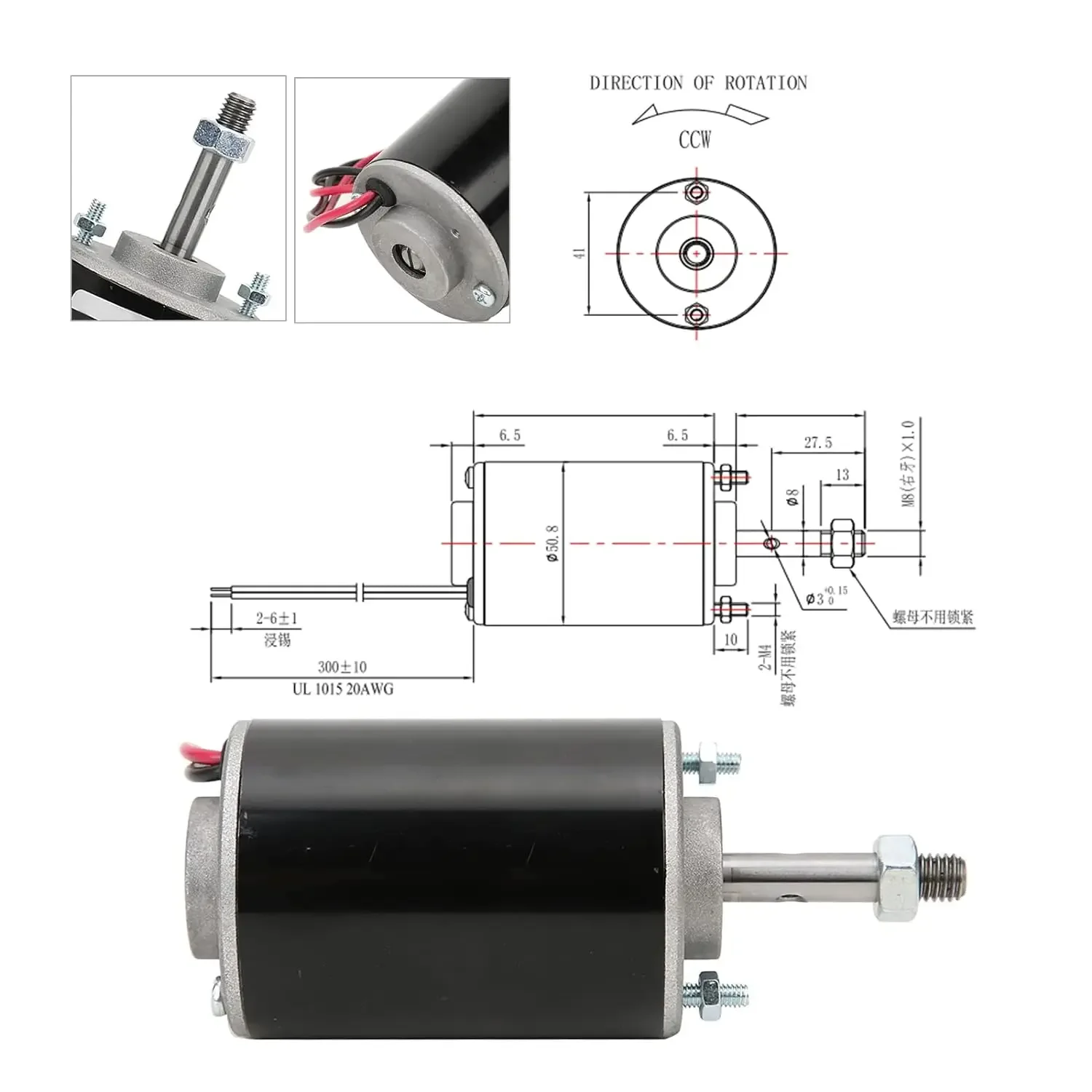 Permanent Magnet Motor 12V/24V Mini Micro DC Motor 30W CW/CCW 3500/7000RPM Threaded Shaft with Mounting Bracket