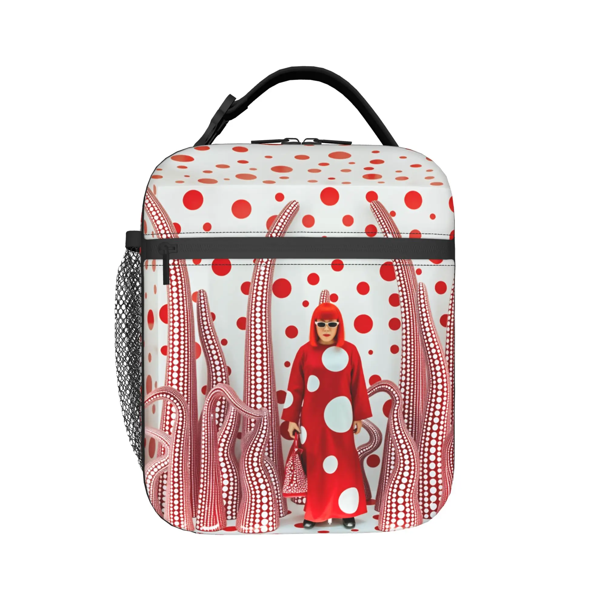 Yayoi Kusama Abstract Face Lunch Bag Fashion Office Lunch Box Custom Portable Insulated Thermal Tote Handbags