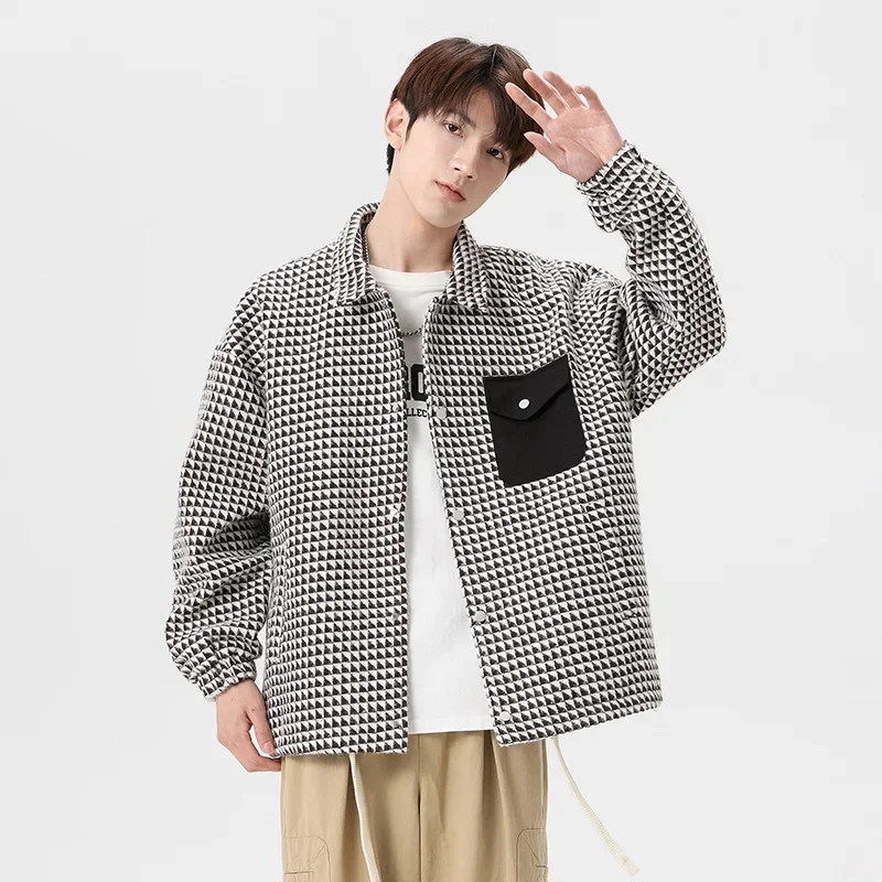 ฤดูใบไม้ร่วงผู้ชายสีดําและสีขาวเสื้อแขนยาว 2024 ใหม่แฟชั่นสบายๆเสื้อด้านนอกสีอบอุ่นชายแบรนด์เสื้อผ้า Tops