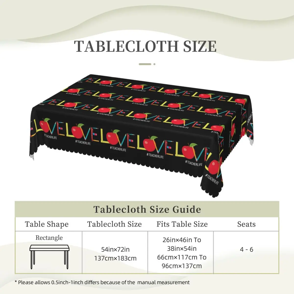 Love Teacher Life Apple Pencil Customized Rectangular Tablecloth Waterproof Table Cover for Dining Events Table Cloth