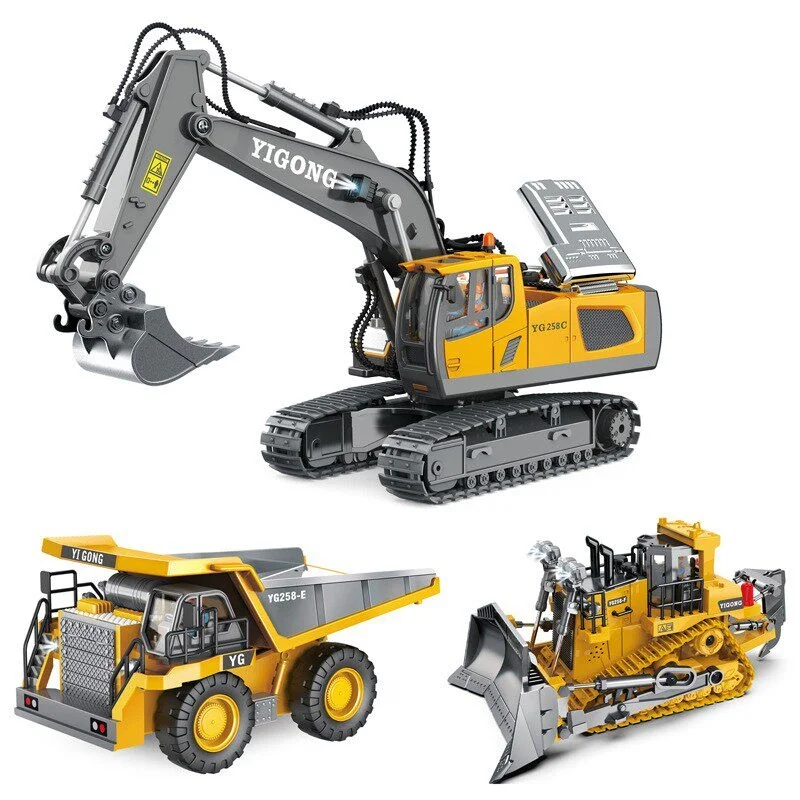 

YIGONG Remote Control Excavator Large Alloy Bucket Alloy Engine Cover Rechargeable Electric Tracked Engineering Vehicle Toy