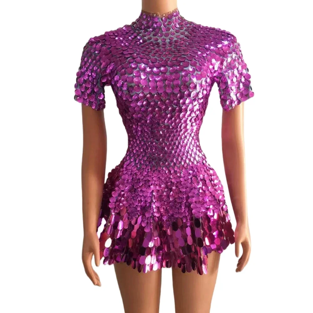 

Sexy Nightclub Preformance Dance Costume Show Stage Wear Shining Sequins Short Dress for Women Party Celebriate Birthday Dress