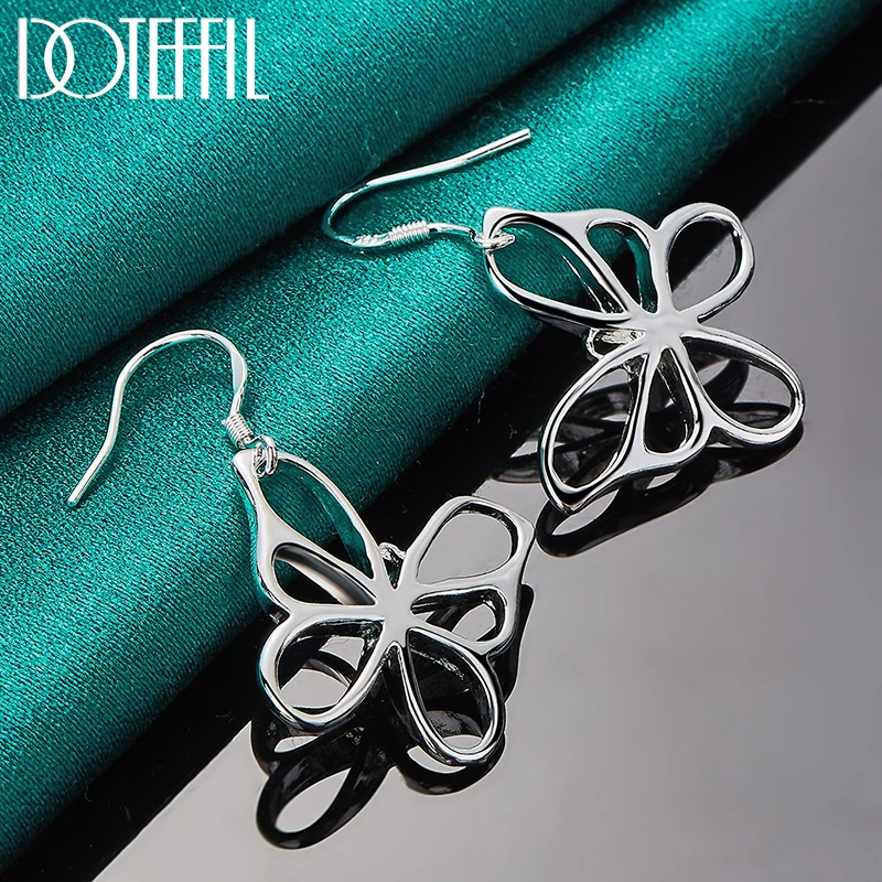 DOTEFFIL 925 Sterling Silver Hollow Butterfly Drop Earrings For Woman Wedding Engagement Fashion Party Charm Jewelry