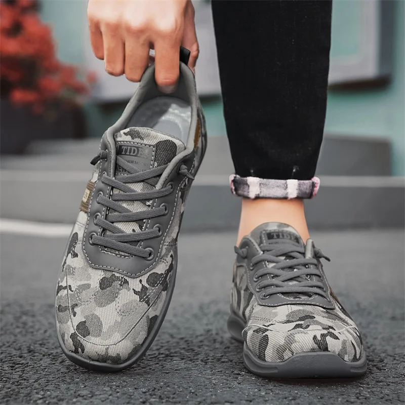 Chaussures de randonnée camouflage en toile pour hommes, chaussures de sport décontractées, chaussures carillon plates respirantes, extérieur, printemps, automne, été