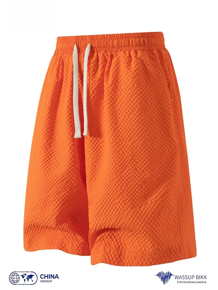 

Wassup Bikk Men's Qui Dry Sport orts Bubble Cloth Summer Thin Straight Casual Beach Five-Quarter Length Faionable Teens