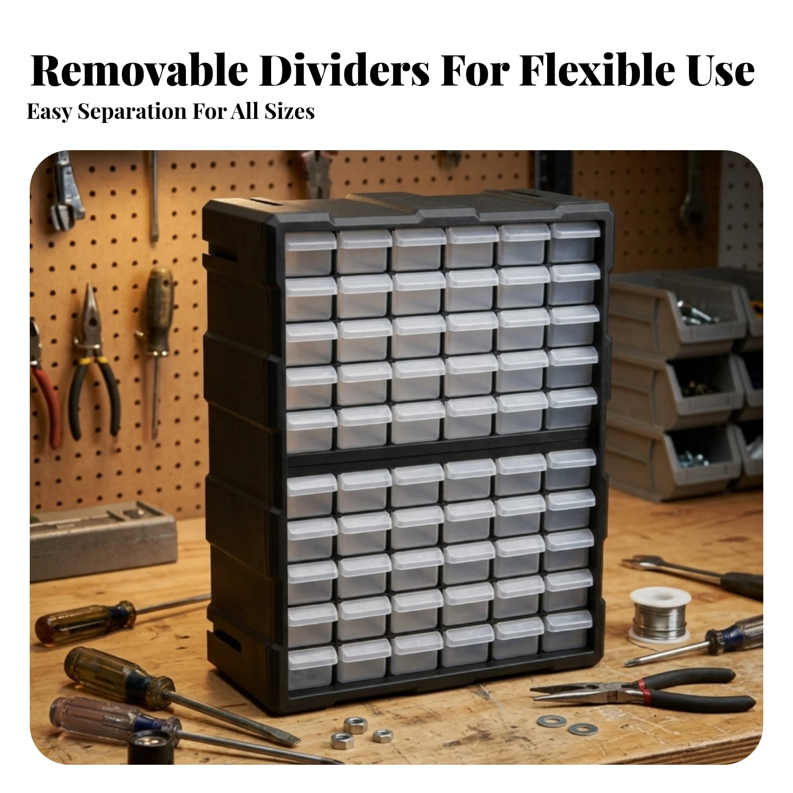 Opaque Frame Small Parts Organizer 60-Drawer Cabinet for Workshop, Electronics Bench